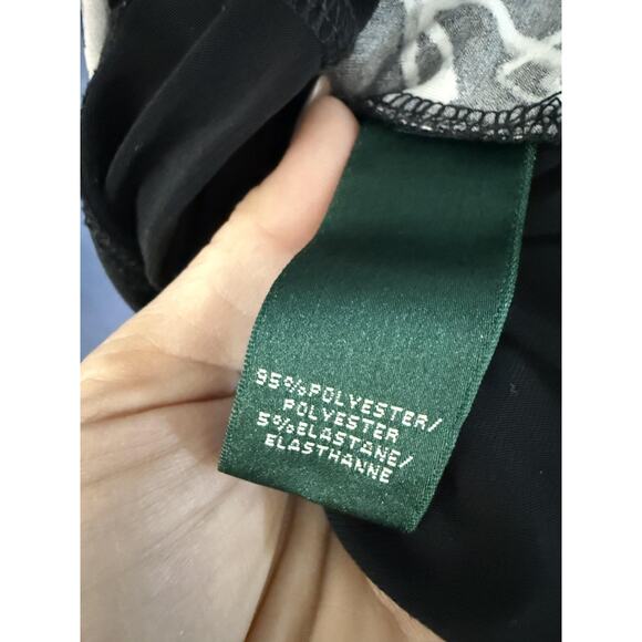 Lauren Ralph Lauren Dress Womens 8 Black White Ruched Wrap Abstract Print Midi - Picture 4 of 6